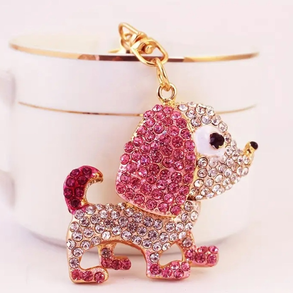 Crystal Dog Key Holder - Pink and Gold